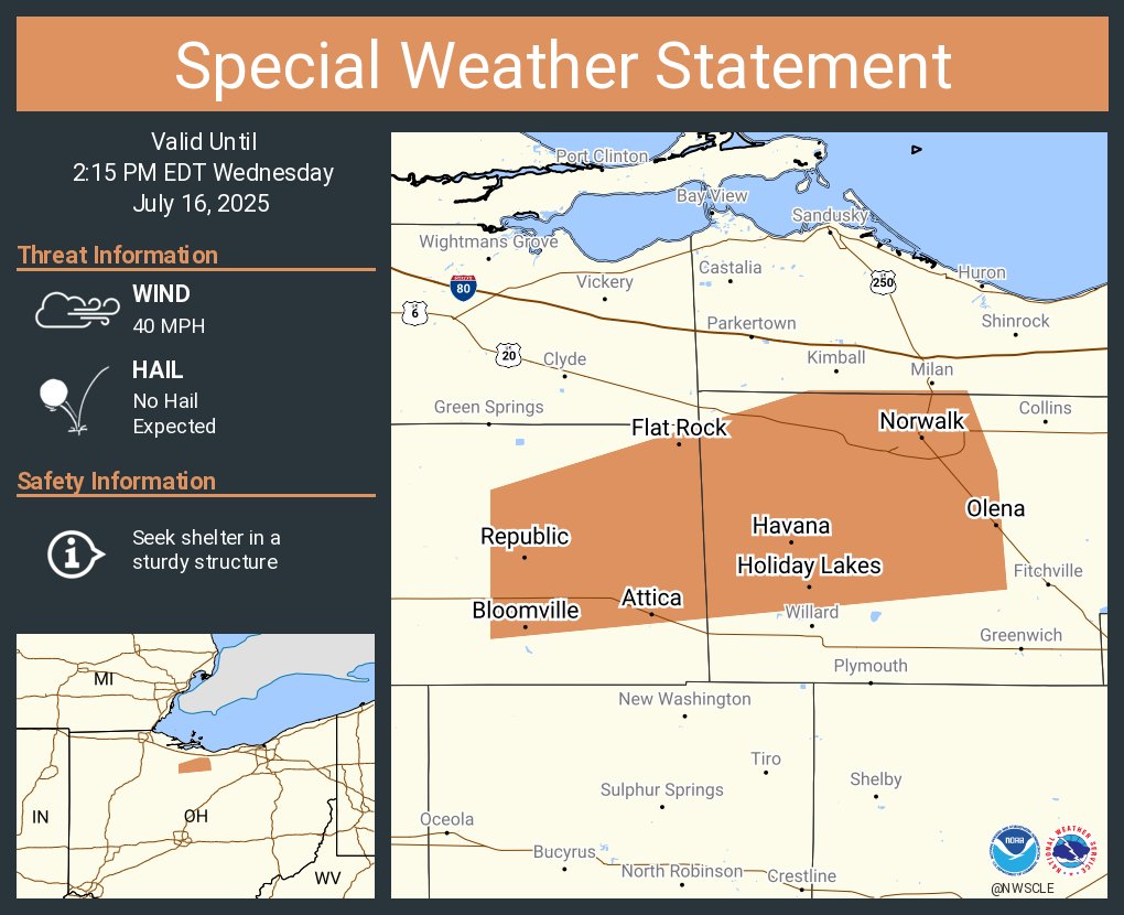 A special weather statement has been issued for Norwalk OH, Monroeville OH and  Bloomville OH until 2:15 PM EDT