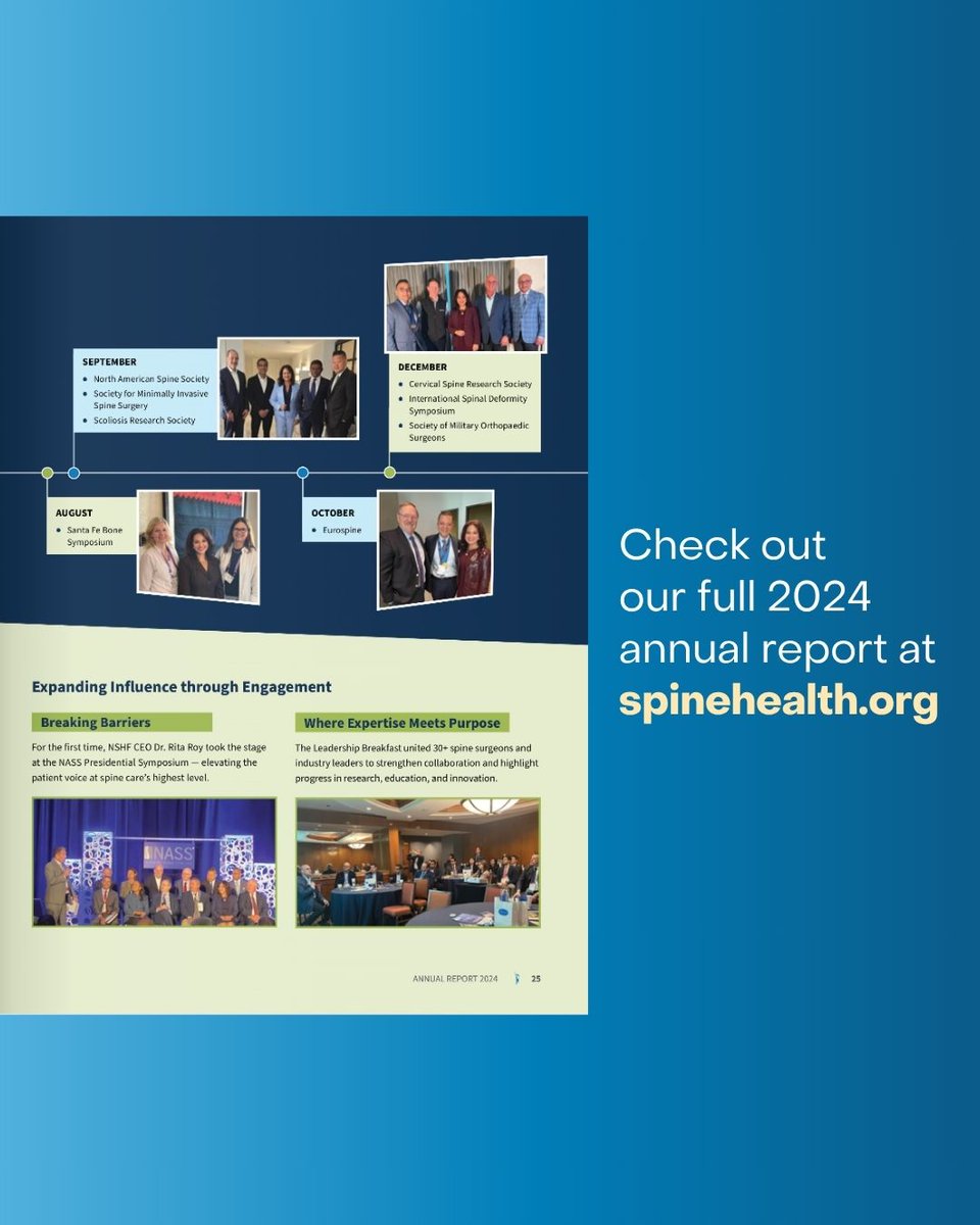 SpineHealthFdn's tweet image. When spine pain affects your life, you deserve real answers from real experts. 🩺
Our 2024 Annual Report showcases how we're transforming spine care through expert-led education, groundbreaking research, and life-changing patient stories.
✨631K+ lives touched | 28M+ website…