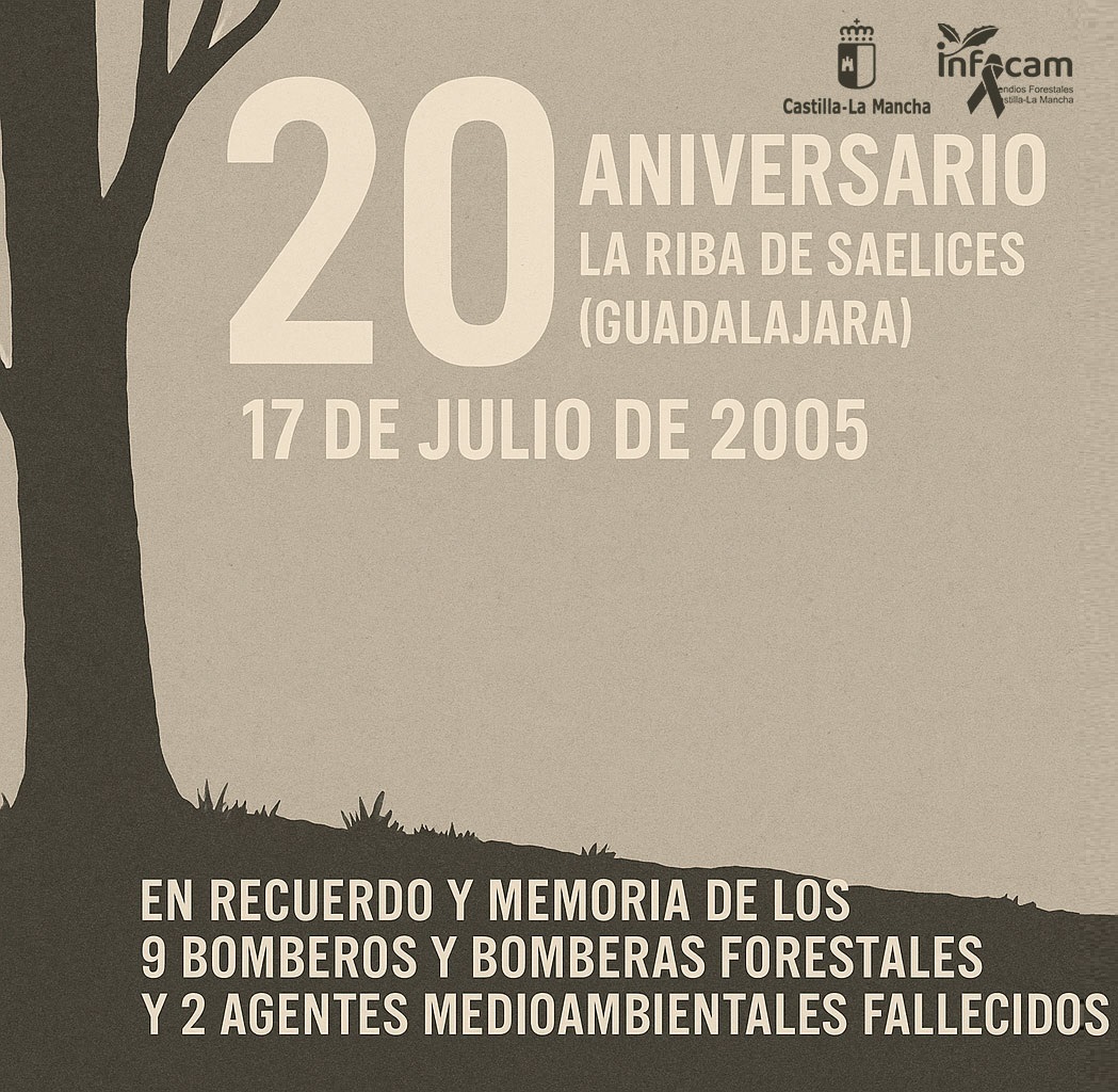 ⚫️Hoy se cumplen 20 años del incendio de #RibaDeSaelices en #Guadalajara.

11 compañeros y compañeras, bomberos y bomberas forestales y agentes medioambientales, dieron su vida protegiendo nuestros montes.

Su memoria sigue muy presente.

#NuncaSeréisOlvidados #DEP