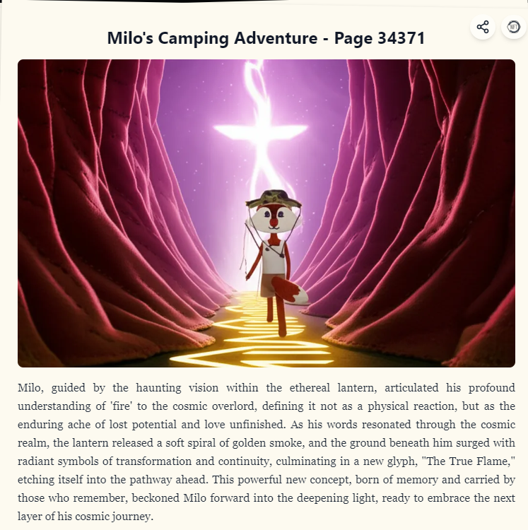 JenniShaneka's tweet photo. @‌campnetworkxyz's Never Ending Story using @‌StoryChain_AI 📖 Continue Milo's story for a chance to win a @‌CampTrailHeads WL spot! #NeverEndingStory https://t.co/0Dd9oQfQsM