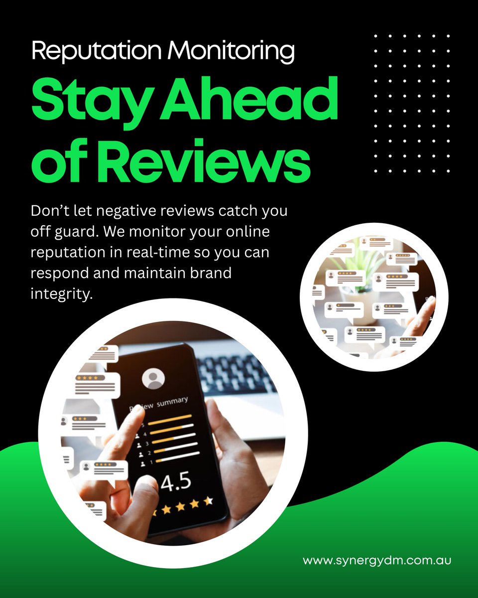 SynergyDigital0's tweet image. Don’t let negative reviews catch you off guard.📷We monitor your online reputation in real‑time so you can respond and maintain brand integrity.📷
📷Protect your brand: synergydm.com.au
#ReputationMonitoring #OnlineReviews #BrandWatch #CustomerFeedback