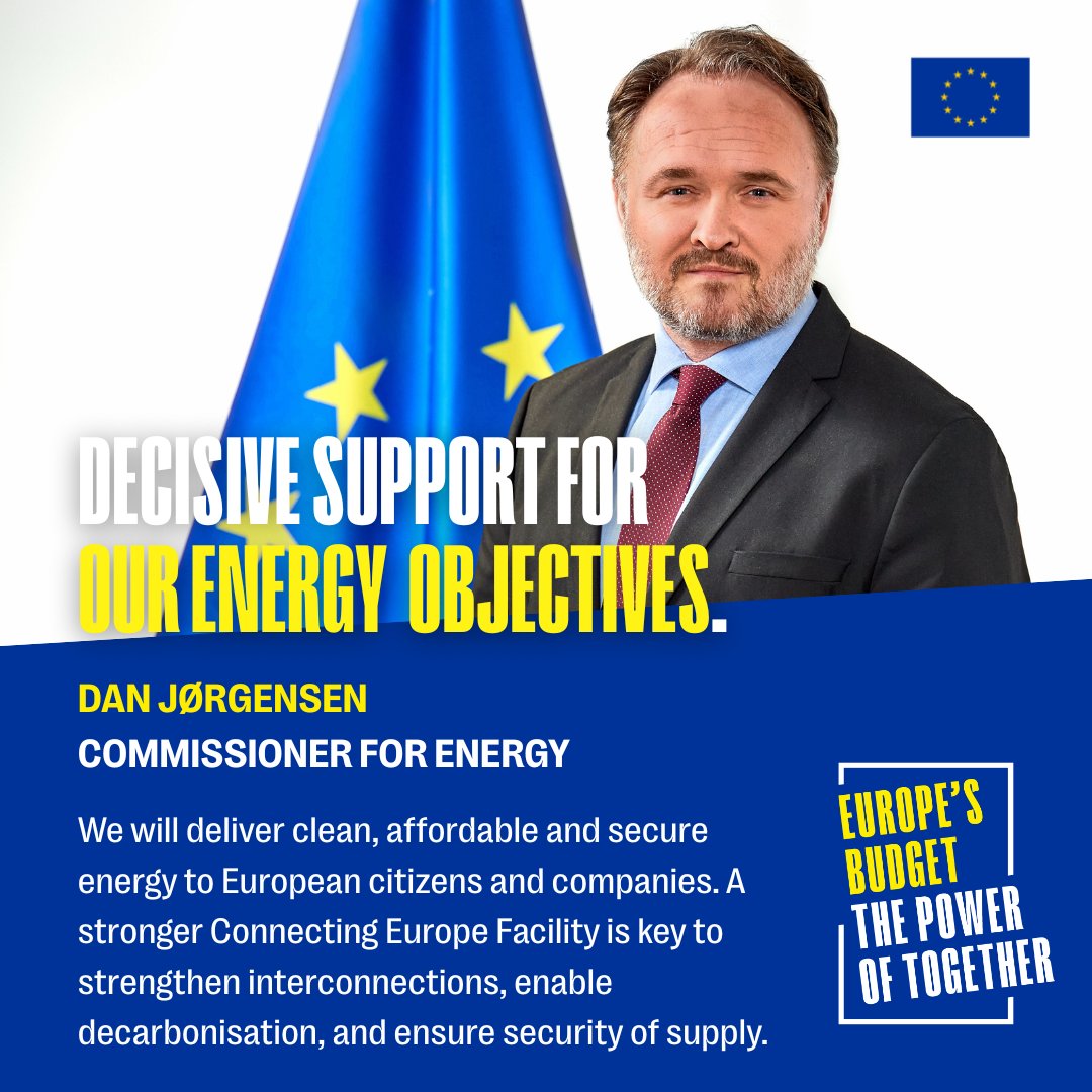 Energy4Europe's tweet image. The EU budget will continue to invest in key energy projects that
⚡create a more integrated energy market
🌱support decarbonisation
💪ensure security of supply
Read more about the proposed budget 🔗ttps://europa.eu/!vp9wf9
#ThePowerOfTogether