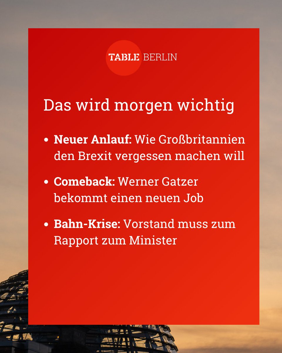 TableBriefings's tweet image. Die Themen des Tages, exklusiv im Berlin.Table!
Hier geht's zur kostenlosen Anmeldung 👉 table.media/registrierung?…