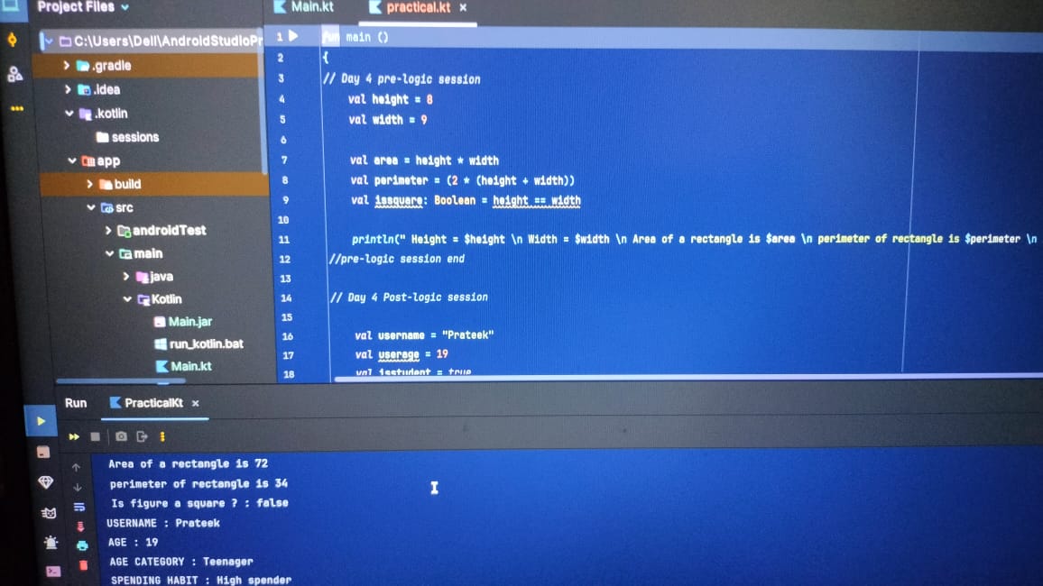 P_r_a_t_i_k_149's tweet image. Wrapped Day 3 of learning #Kotlin! 🧠 Explored if and when for decision making. Cool tip: when without an argument can make complex if-else chains cleaner! #Programming #CodeNewbie
