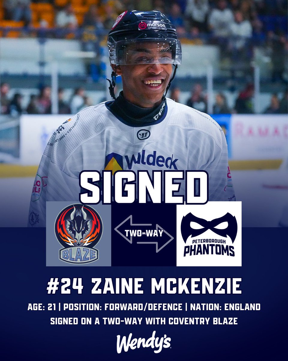 ✍️ The Wendy’s Peterborough Phantoms are pleased to announce the signing of Zaine McKenzie on a two-way deal with the Coventry Blaze, whilst Billy Thorpe will link up with the EIHL side on a two-way deal of his own.

#WeArePhantoms

gophantoms.co.uk/news/phantoms-…