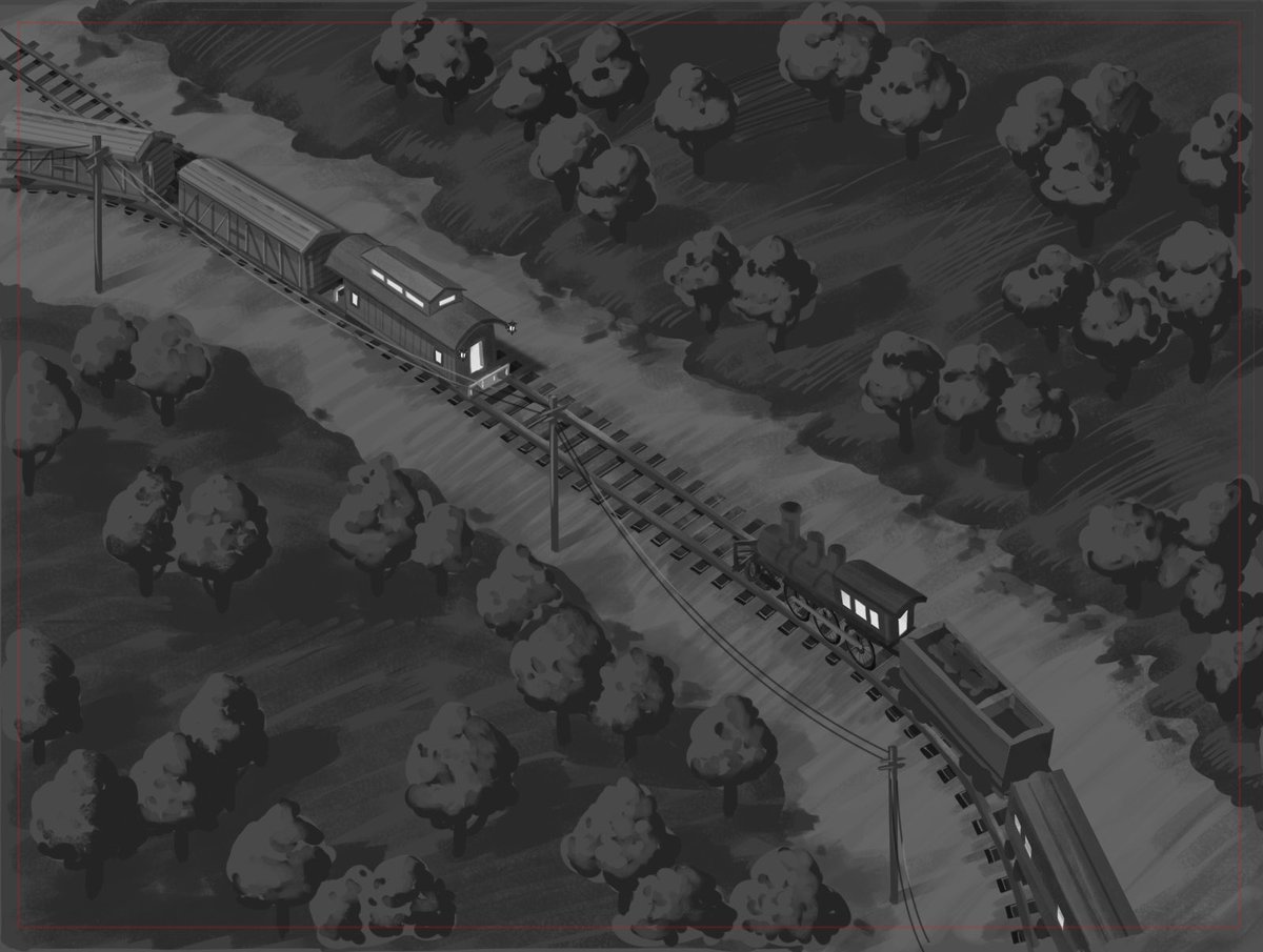 aya2yuki's tweet image. BG designs from my freelance project! I tried to make them look like old black and white photos. Some sketched in Blender and painted in Photoshop.