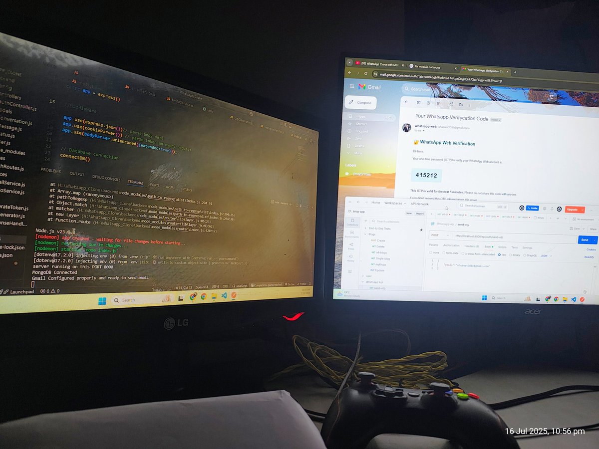 CoderShaswat's tweet image. 🛠️ Currently working on a WhatsApp Clone (MERN Stack) project.
✅ Just completed the OTP Send via Email feature using Nodemailer &amp;amp; MongoDB.
📩 Now users can securely receive OTP on their email for verification.

#MERN #NodeJS #ReactJS #webdev #100DaysOfCode #FullStackDeveloper