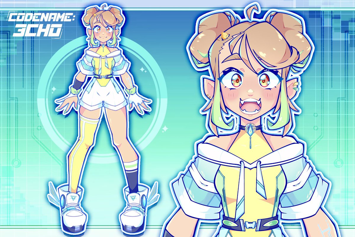 codename3cho's tweet image. There are quite a lot of few new faces!
Hi! I'm Echo! Mech engineer from Ganymede! I love playing retro and soulslike games!! I did both the art and rig for my model! 💚🤖
Nice to meet everyone!🌟
~
🟣: twitch.tv/codename3cho
🔴: youtube.com/@CodenameEcho
🎨: #dECHOration