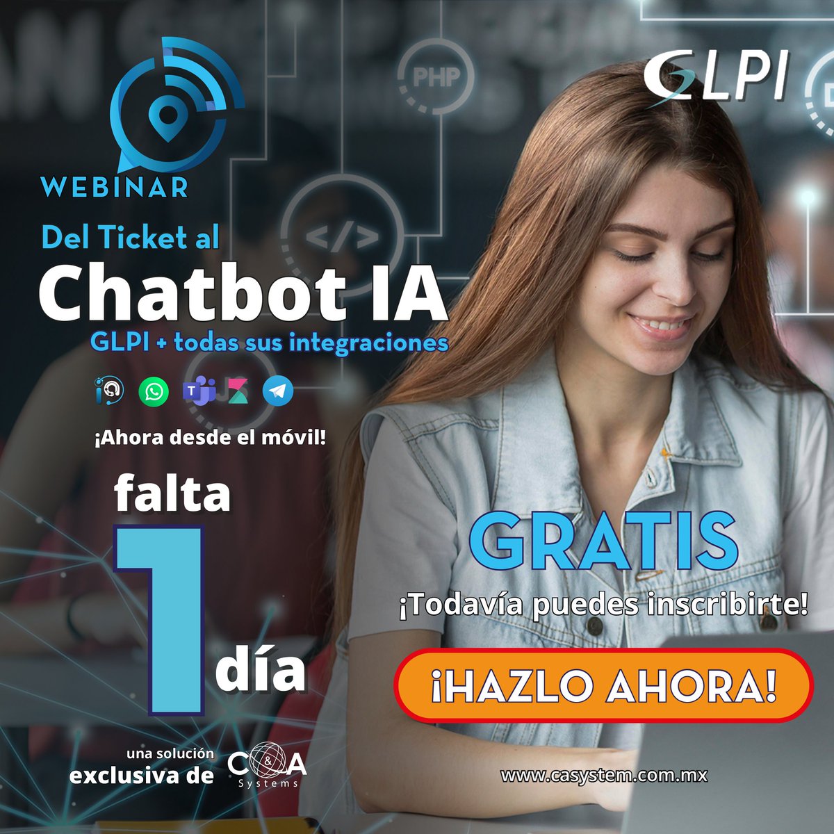 casystemsTI's tweet photo. Lleva la gestión de TI a un nuevo nivel. Participa en nuestro webinar “Del ticket al chatbot IA: GLPI más todas sus integraciones”.

¡Sólo falta 1 día, reserva tu lugar!

¡Inscribete aquí!
https://t.co/bUOFxzlnzc

 #GLPI #TransformaciónDigital https://t.co/f4f7Ik1J71
