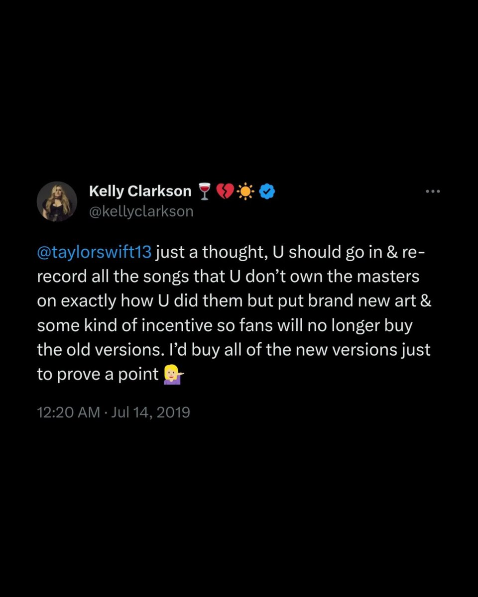 KellyStats's tweet image. 6 years ago this week, Kelly Clarkson advised Taylor Swift to re-record her old music and the rest is history.
— Taylor sends Kelly flowers after every release of re-recorded albums for being the first to suggest her to re-record her discography to own her masters back.