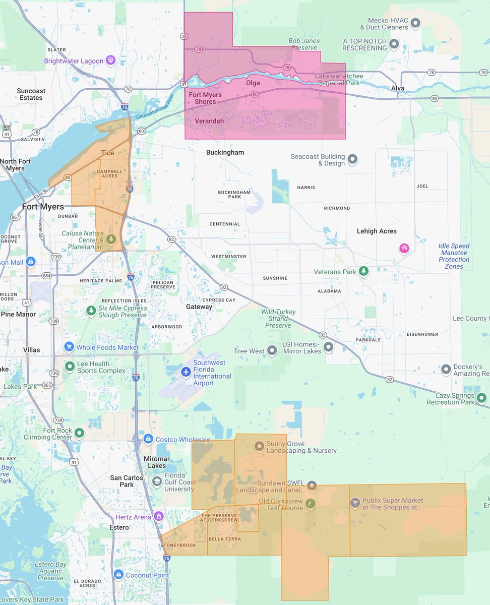 LCMCD will be providing treatments by truck (areas in orange) and by air (area in pink) this evening 7/16/2025. For more information: lcmcd.com/treatment-sche…