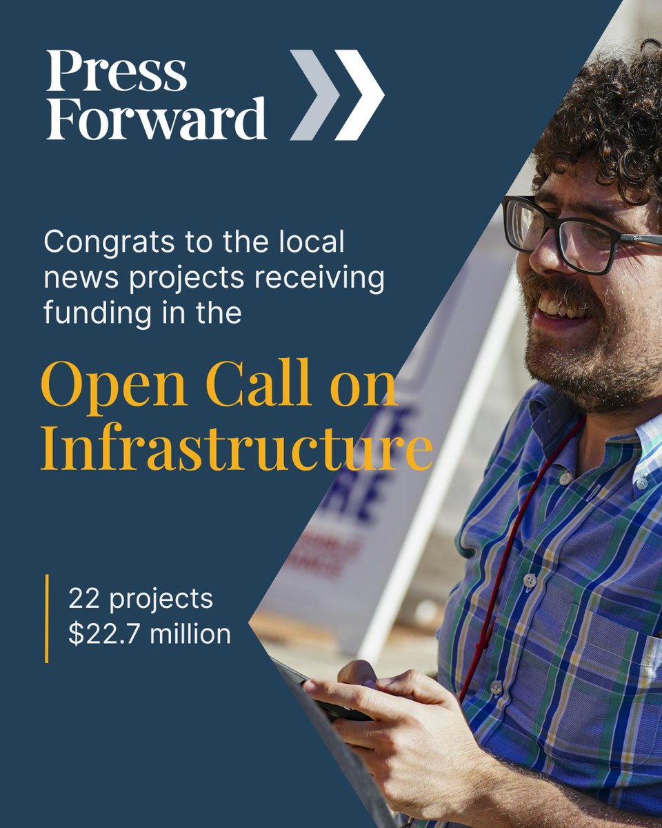 macfound's tweet image. 🎉 #PressForward recently announced that its Open Call for Infrastructure grants will support 22 projects with a total of $22.7 million to meet the challenges of operating in today’s environment.
Learn more about the awardees ⬇️
pressforward.news/infrastructure…