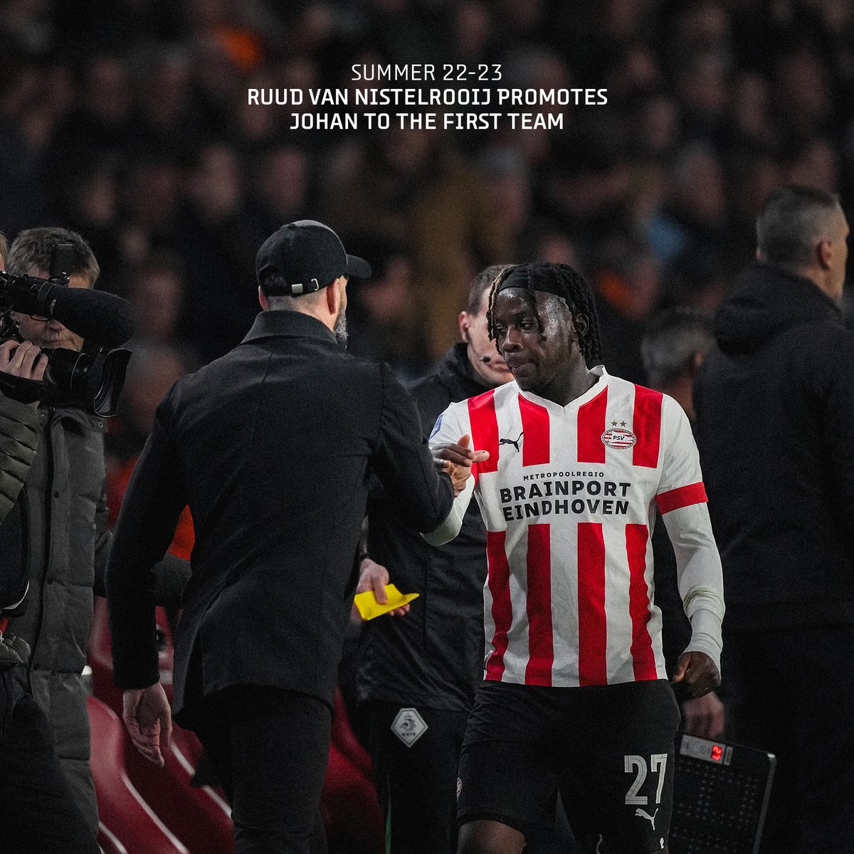 PSV's tweet photo. A rising baller. From the #PSVAcademy to the first team, and now off to RB Leipzig. Wishing you all the best in your future, Baka! ❤️🤍

#CreatingStarsTogether