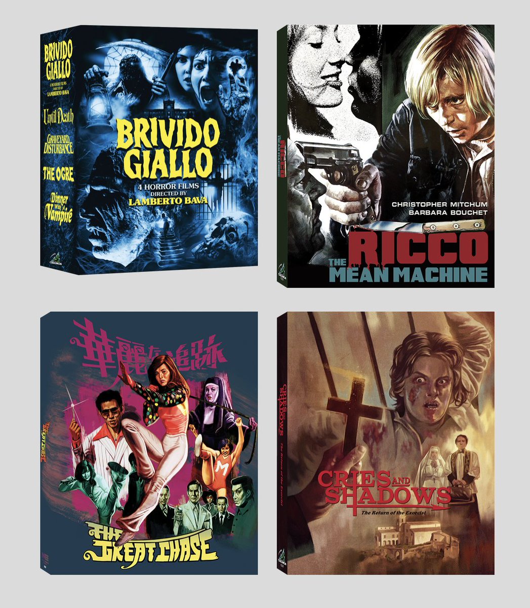 We are so happy to announce that all of the delayed Cauldron / Neon Eagle Blu-rays are nearing arrival at our warehouse!

According to the replicator we should have Brivido Giallo in house right around the end of the month with The Great Chase falling in probably right before