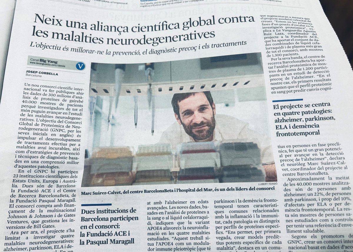ManelEsteller's tweet image. Bé! Els problemes complexos, com les malalties #neurodegeneratives, requereixen la suma i la cooperació de diversos grups d'investigadors com els de @BarcelonaBeta @ANavarroFPM @M_SuarezCalvet i @AceAlzheimer @MerceBoadaR. El #cervell és la darrera frontera de la Biologia i la…