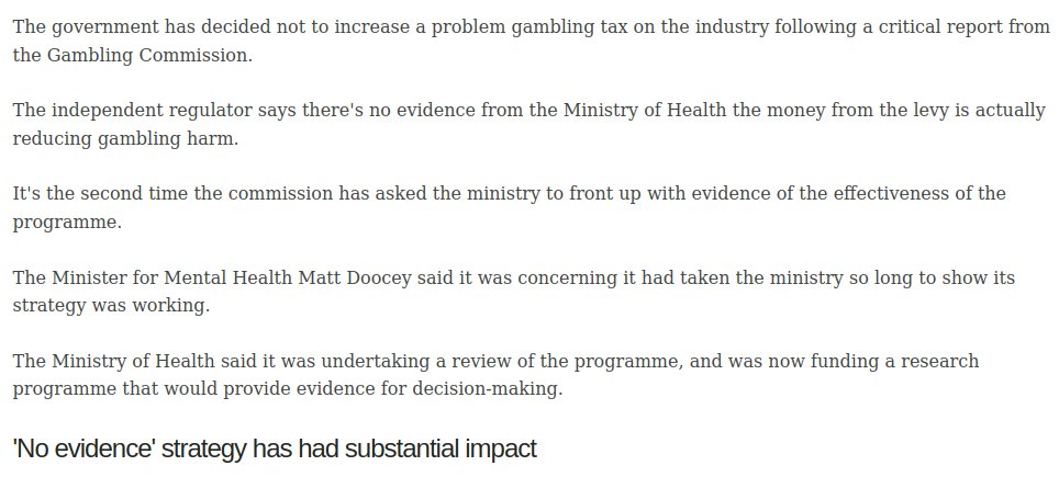 ''No evidence' to show reduction in gambling harm from $81m industry tax.' -NZ

UK is now bringing in a 1% levy with zero proof it will reduce harm.

Need structure to prevent this becoming another affordability checks type fiasco of wasted time &amp; money

 amp.rnz.co.nz/article/f73467…