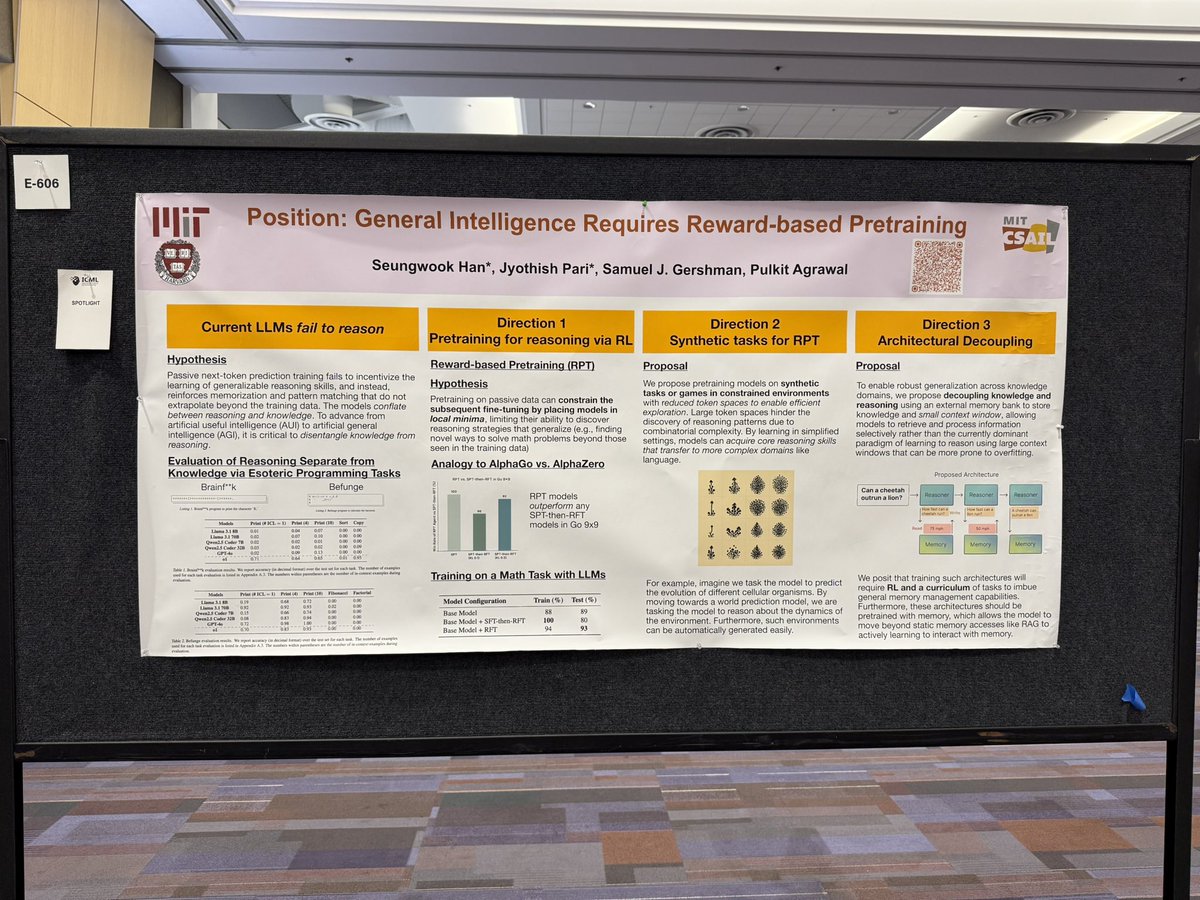 jyo_pari's tweet image. If you are interested in questioning how we should pretrain models and create new architectures for general reasoning
- then checkout E606 @ ICML, our position by @seungwookh and I on potential directions for the next generation reasoning models!