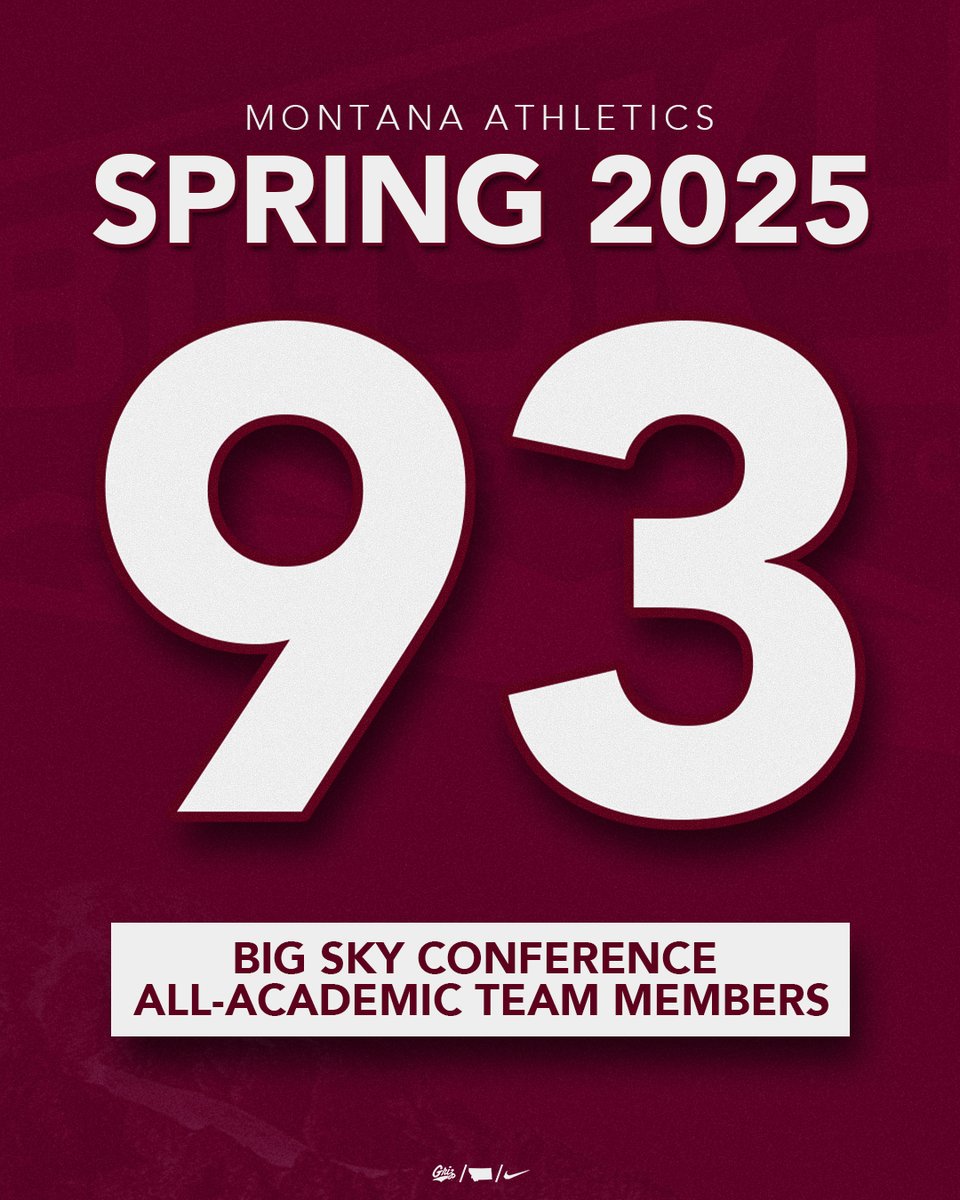 UMGRIZZLIES's tweet image. Montana led the @BigSkyConf with 93 Academic All-Big Sky Conference selections for the spring semester! #GoGriz
gogriz.com/news/2025/7/15…