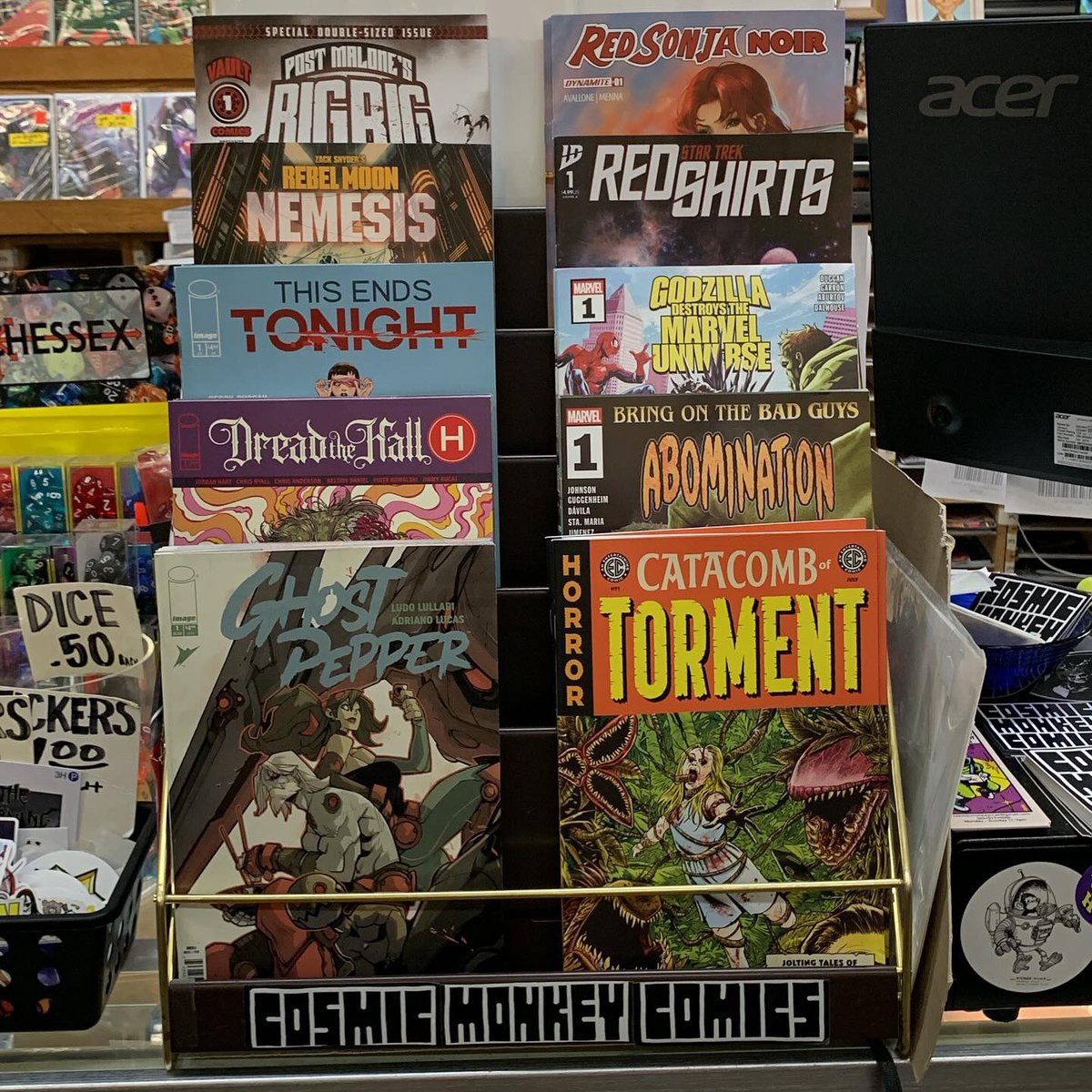 Here’s what is featured this week! #ghostpepper #catacomboftorment #dreadthehall #bringonthebadguysabomination #thisendstonight #godzilladestroysthemarveluniverse #rebelmoonnemesis #startrekredshirts #postmalonesbigrig #redsonjanoir