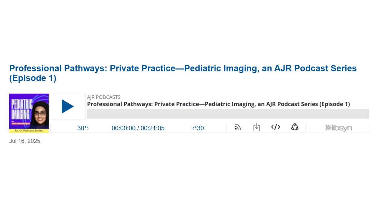 arosenkrantzmd's tweet image. New @AJR_Radiology:
"Professional Pathways: Private Practice—Pediatric Imaging, an AJR Podcast Series (Episode 1)"
By Drs @RaisaAmiruddin & @SFarmakisMD @CHOPRadiology @ChildrensMercy
ajronline.org/doi/10.2214/AJ…
