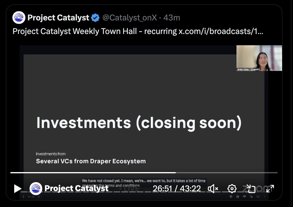 JUST IN: So "rumour" has it - first accelerated projects on pathway to close their initial investment rounds coming out of <a href="/draper_u/">Draper University</a> x <a href="/Cardano/">Cardano Community</a> <a href="/Catalyst_onX/">Project Catalyst</a> <a href="/Cardano_CF/">Cardano Foundation</a>  collaboration! Show the power of community caliber that is hiding behind all the hard work! Let's go!