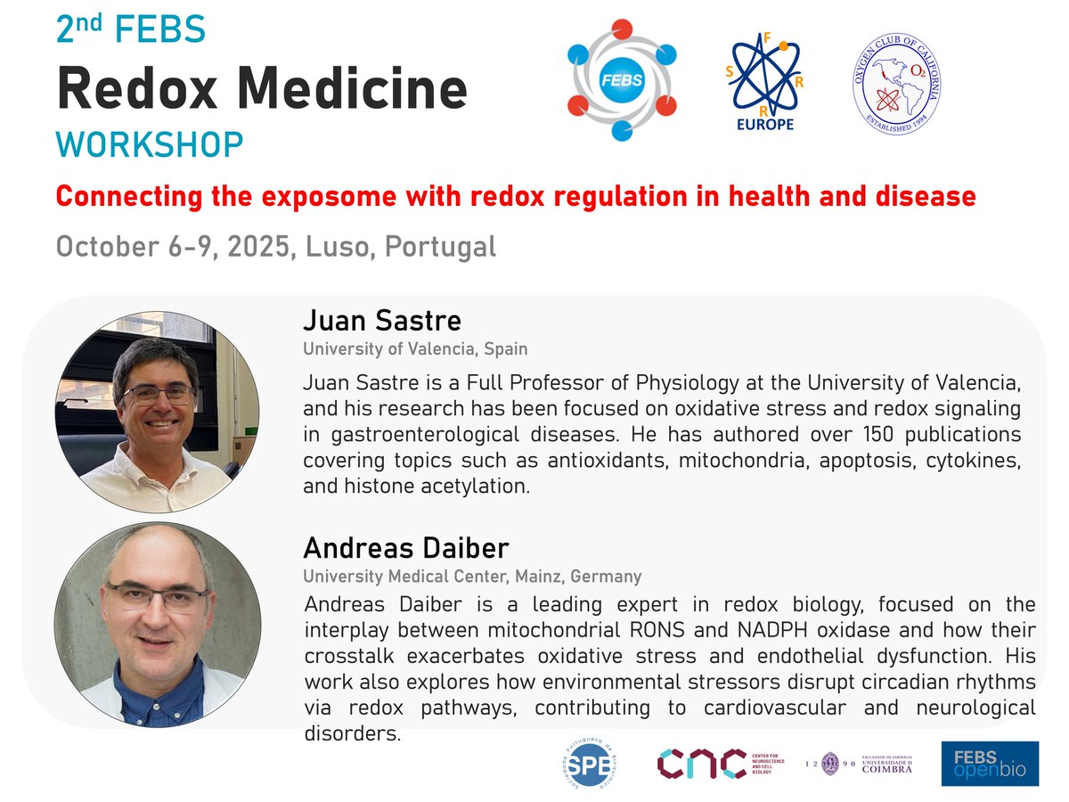 anamledo's tweet image. 2nd Redox Medicine Workshop ... Meet the Speakers: More info: redoxmedicine2025.febsevents.org
Register and submit an abstract: take advantage of this opportunity to network, interact with colleagues and top researchers in the field.
@SFRR_Europe
@FEBSnews
@UCoimbra_Rsrch
@cnc_uc