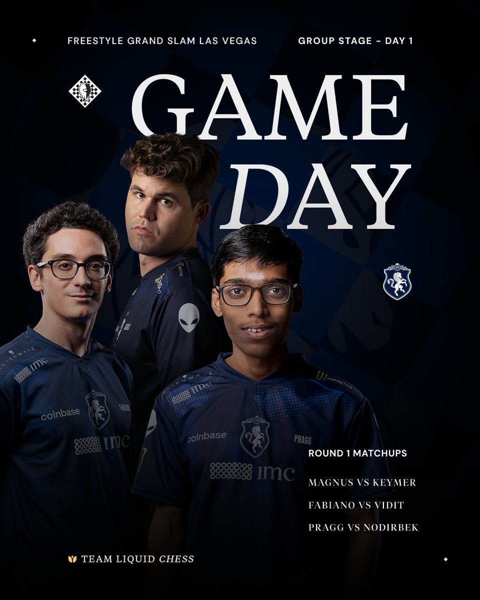 Freestyle Chess Grand Slam Vegas is live now.
It is time to break the rules, and the board. 

Team Liquid Chess is ready to fight for the title. 
#LETSGOLIQUID ♟️