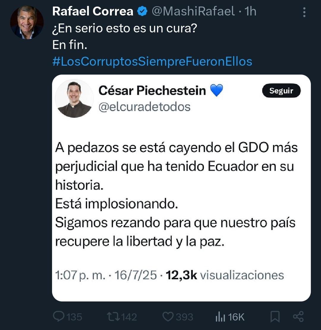 Galo Lara Y. (@galolaray) on Twitter photo URGENTE ‼️
En serio preguntas eso <a href="/MashiRafael/">Rafael Correa</a> un prófugo condenado por corrupción.
Te arde que un gran sacerdote <a href="/elcuradetodos/">César Piechestein 💙</a> diga la verdad: Tu “GDO” se cae a pedazos por tanta maldad, pedofilia, y corrupción.
El país se libera del peor lastre de su historia.
La paz y la URGENTE ‼️
En serio preguntas eso <a href="/MashiRafael/">Rafael Correa</a> un prófugo condenado por corrupción.
Te arde que un gran sacerdote <a href="/elcuradetodos/">César Piechestein 💙</a> diga la verdad: Tu “GDO” se cae a pedazos por tanta maldad, pedofilia, y corrupción.
El país se libera del peor lastre de su historia.
La paz y la