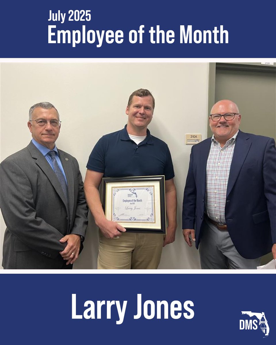 Congratulations to DMS July employee of the month, Larry Jones. Serving the Division of Real Estate Development and Management, Larry has consistently found energy conservation opportunities and efficiencies in DMS buildings. His efforts help ensure that DMS can provide the