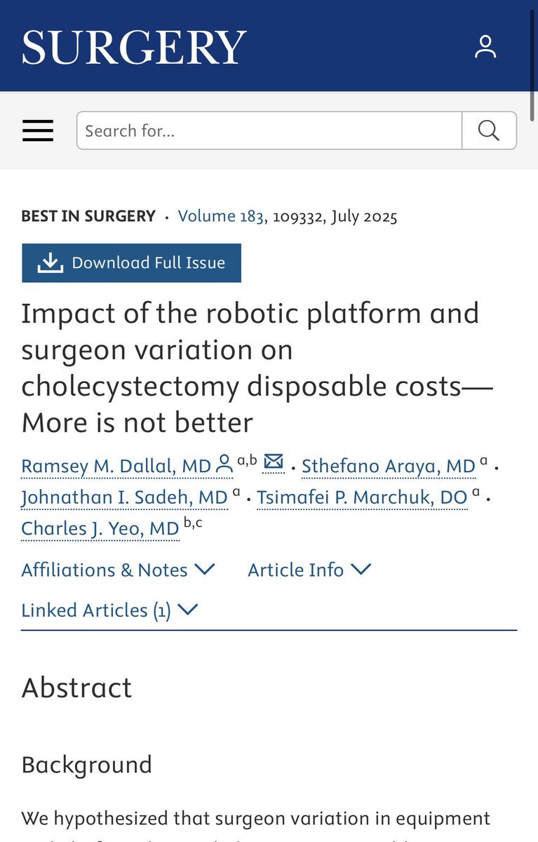 SurgJournal's tweet image. Best in Surgery this month:

Impact of the robotic platform &amp;amp; surgeon variation on cholecystectomy disposable costs-More is not better

surgjournal.com/article/S0039-…

The robot in the room: It’s time for an honest conversation about value

surgjournal.com/article/S0039-…

#SoMe4Surgery