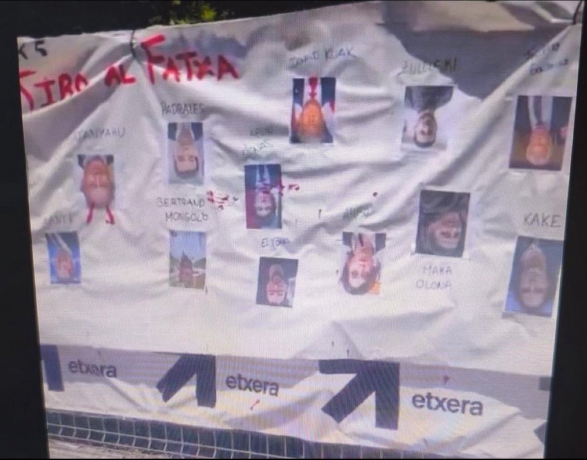 Veo mi foto. No sé en qué idioma está escrito, pero leo “tiro al Fatxa” que significa si no me equivoco, “disparo al facha”.

Luego nos ponen a nosotros de acosadores y de violentos