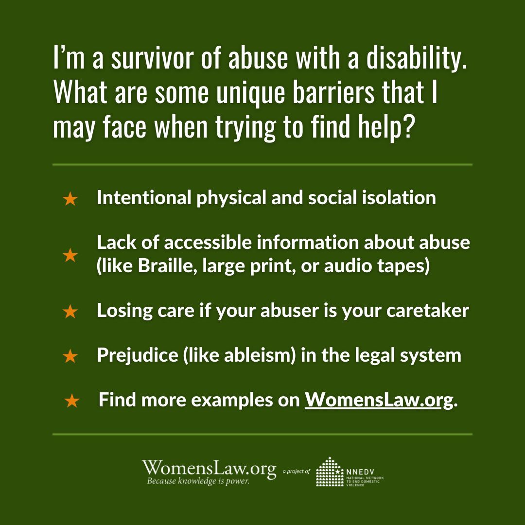 WomensLaw's tweet image. If you're a survivor of abuse with a disability, you deserve accessible support and resources. Unfortunately, it's not always easy to find. Learn more about challenges you may experience and the resources that can help: buff.ly/T4nAC2n
#DisabilityPrideMonth