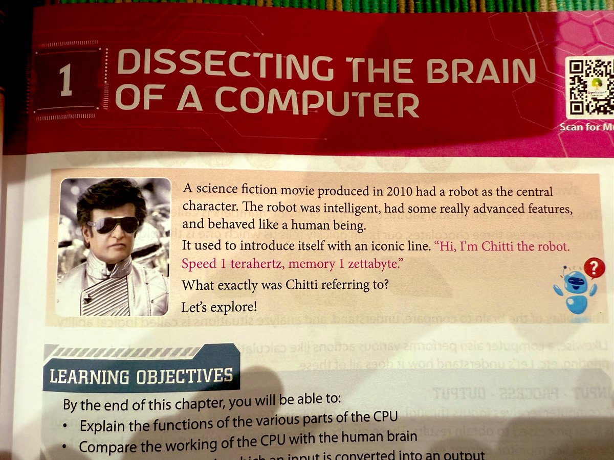 srikk_baba's tweet photo. Thalaivar Superstar @rajinikanth in ICSE 4th grade computer science syllabus depicting #Chitti from #Endhiran 😎😎😎 https://t.co/KD9XI8TlvG
