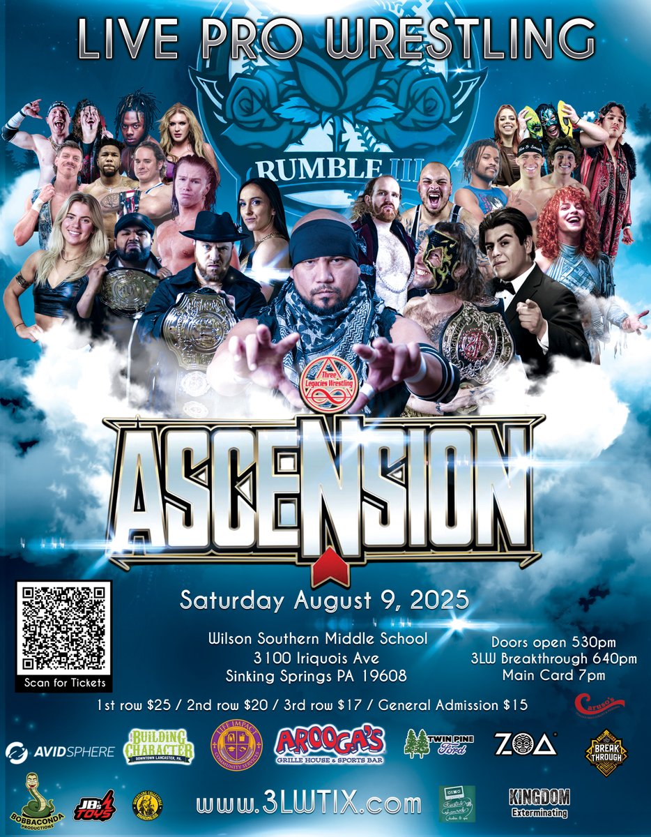 Three Legacies Wrestling returns to the Wilson Southern Middle School on August 9 as 3LW presents Ascension

Get your tickets at 
threelegacieswrestling.ticketspice.com/ascension