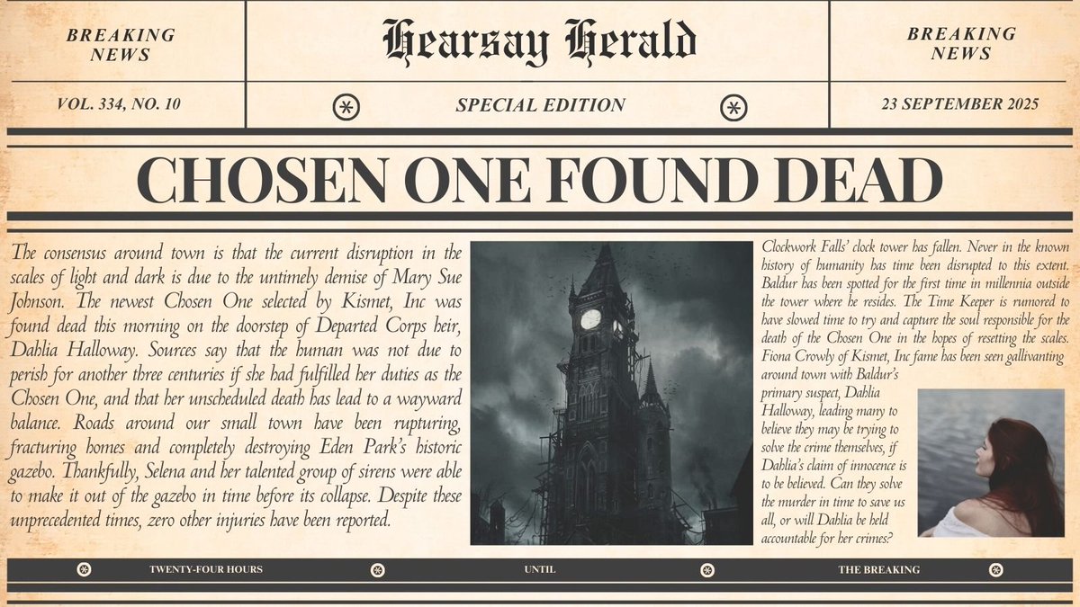 Sometimes the Chosen One saves the world. Sometimes she's found quite literally on Death's doorstep...no longer alive.

Cabot Cove X Halloweentown X Mort

#UnhingedPit #A #F #M #MY #Q