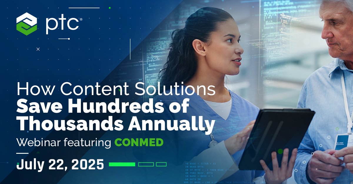 In partnership with PTC and our joint client CONMED, we’ll explore how Med Tech leaders are realizing significant savings each year by streamlining their content systems and adopting eIFU Delivery solutions.   Join us to learn how you can do the same.
ptc.com/en/events/cost…...