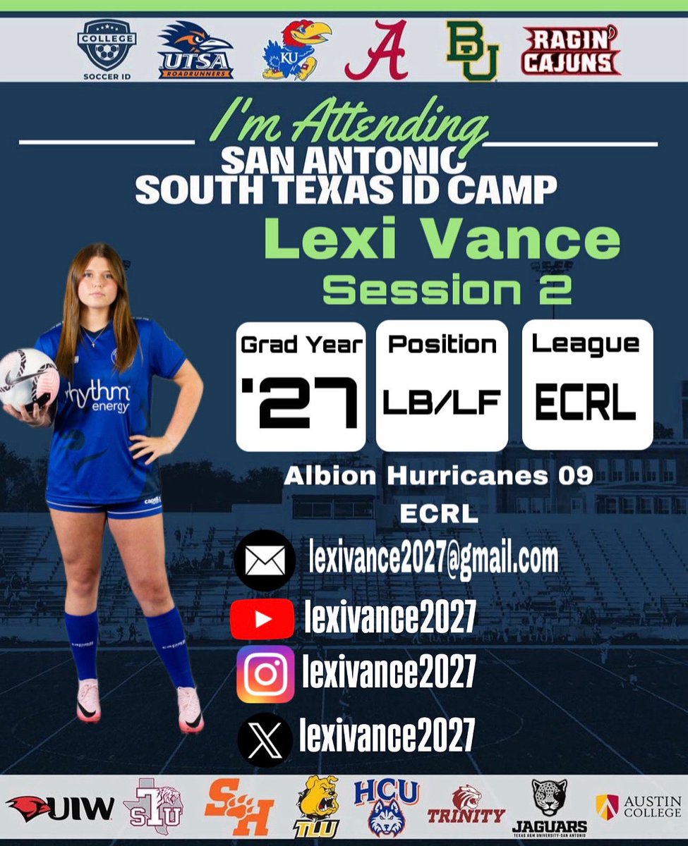 I’m attending the July 13th College ID Session 2!
I can’t wait for this Sunday to practice with other talented girls. Also being able to meet all the amazing coaches that are coming out to watch! See ya’ll soon!🔥⚽️🙌🏻