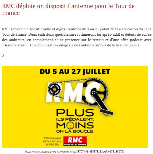 Depuis le 5 juill, la Grande Boucle est de retour sur RMC !

📍 Sur les routes avec nos reporters,
🎙️ Dans nos émissions avec l’Intégrale Tour et l’After Tour, 
🎧 Et dans le podcast Grand Plateau !
 
🙏 Le Cycle et <a href="/LaLettrePro/">La Lettre Pro de la Radio 📻</a> pour le relais
 
Le tour c’est aussi sur RMC 😎