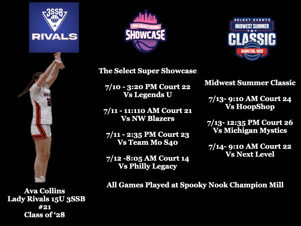 Ava Collins (@avacollins30) on Twitter photo Here is my upcoming schedule for this week in Hamilton Ohio! Can’t wait to compete with my teammates!!
<a href="/LadyRivals/">Lady Rivals</a> <a href="/IAMCoachU1/">Ushearnda Rae</a> <a href="/CoachNat_/">Natalie Wilson</a> <a href="/TiltonGVHoops/">Tilton School Girls Varsity Basketball</a> Here is my upcoming schedule for this week in Hamilton Ohio! Can’t wait to compete with my teammates!!
<a href="/LadyRivals/">Lady Rivals</a> <a href="/IAMCoachU1/">Ushearnda Rae</a> <a href="/CoachNat_/">Natalie Wilson</a> <a href="/TiltonGVHoops/">Tilton School Girls Varsity Basketball</a>