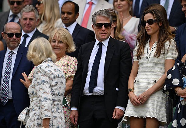 hugh grant at #Wimbledon  day 10 with his wife