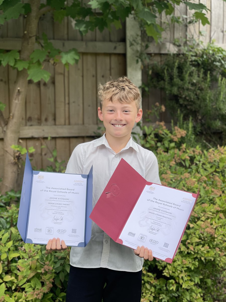 🎹 Congratulations to Archie!
We’re so proud of his fantastic achievements in music, he’s passed Grade 1 Piano Theory and Grade 2 Practical Piano! Well done, Archie! 👏🎶