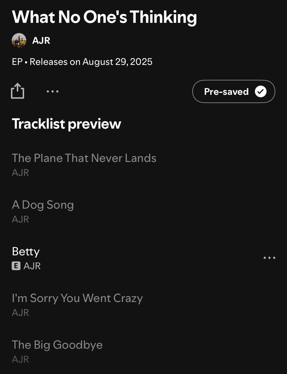 AJRTour's tweet photo. The tracklist for AJR’s new EP ‘What No One’s Thinking’ has been revealed on Spotify! 💚

Which song are you claiming? https://t.co/WgRheYXYFq