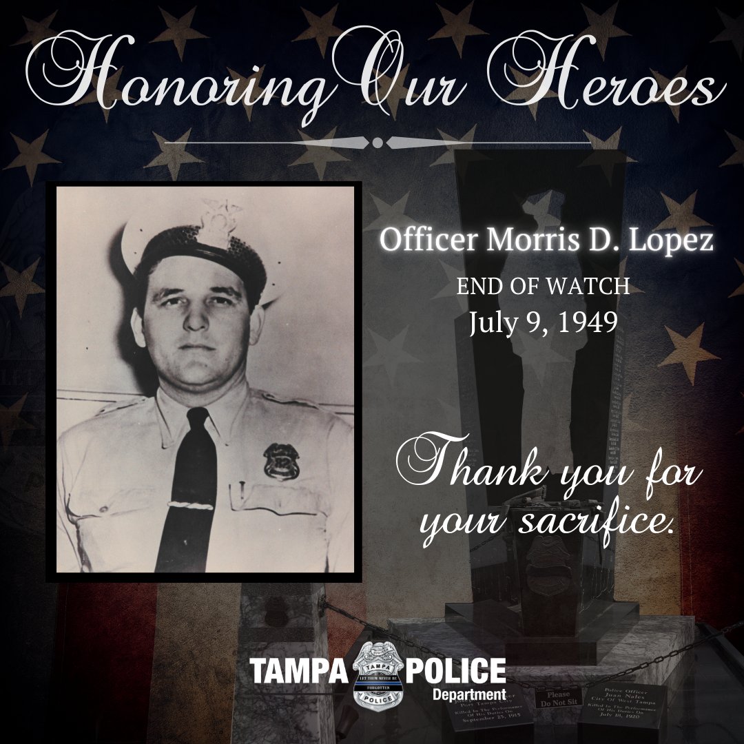 TampaPD's tweet photo. After completing his beat in Ybor City, Officer Morris Lopez was gunned down at 7th Ave. and N. 16th St. To this day, the assailants have not been identified and the case remains open.

Officer Lopez, we honor you today and always.
#HonoringOurHeroes #NeverForgotten https://t.co/iPo8fLrfdU