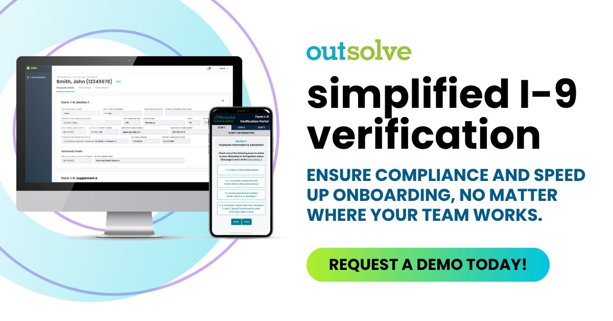 OutSolveHR's tweet image. Managing I-9s for remote teams is no fun. Paperwork, emails, audit stress? Yikes. OutSolve’s new I-9 solution makes it simple, mobile-friendly, and headache-free. 

Ready to say goodbye to paperwork chaos?

hubs.ly/Q03wqGH30

#HRCompliance #I9Verification #EasyOnboarding