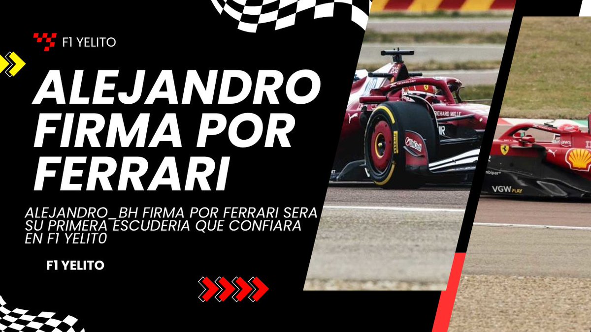 F1Yelito's tweet photo. 🚨 ¡Confirmado! Alejandro_BH firma con Ferrari para su debut en F1 Yelito.
La Scuderia apuesta fuerte por un rookie lleno de potencial.
#F1Yelito #Ferrari #AlejandroBH https://t.co/dGSBUbw4Kh