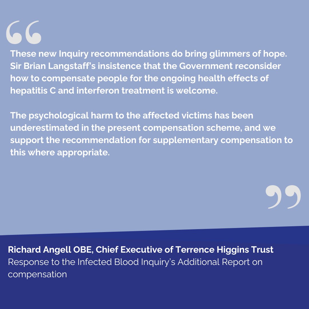 THTorguk's tweet image. "We need faster and fairer progress, and those who have been waiting the longest, experiencing AIDS, early treatments and loss-after-loss, deserve to be prioritised."
Our Chief Executive @RichardAngell responds to the new @bloodinquiry report on compensation.