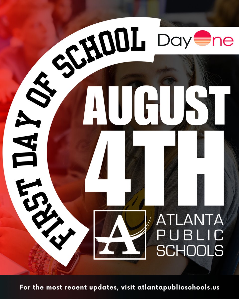 apsupdate's tweet image. Hello, APS Family! Don't forget! The first day of school is Monday, August 4! For more information on important dates, please visit the district's 2025-2026 school year calendar! atlantapublicschools.us/Page/2#calenda…
We look forward to greeting you soon! #AtlantaPublicSchools