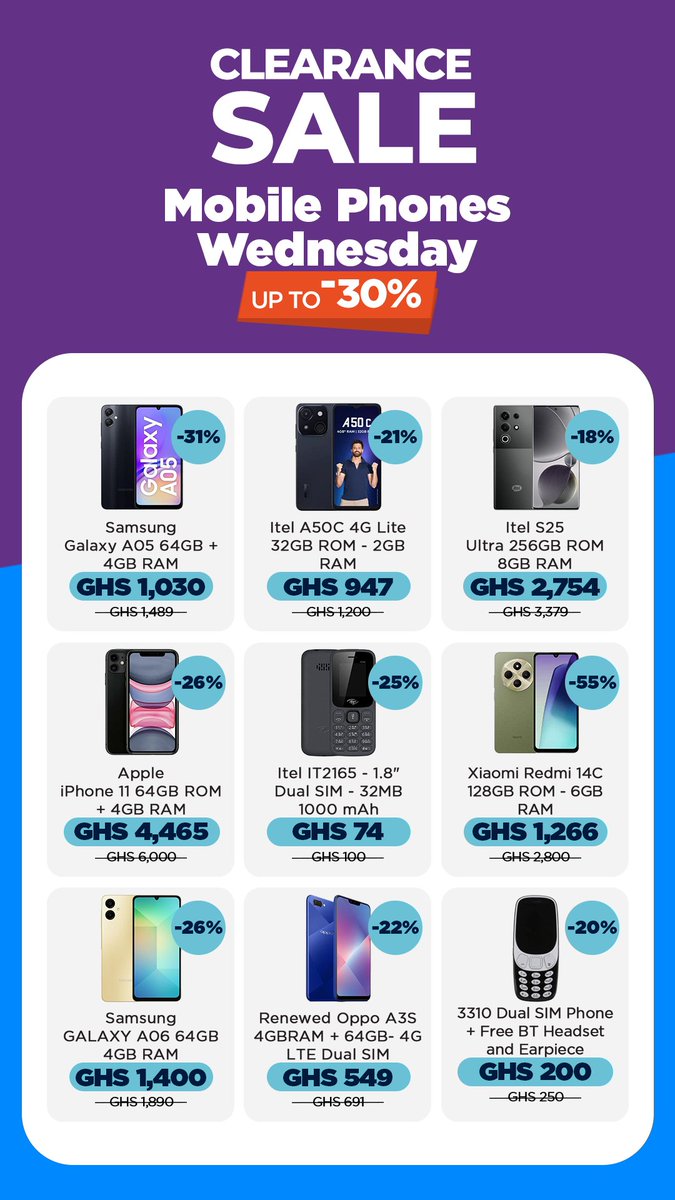 Mobile phone Wednesday just got better!             
Enjoy up to 40% off your favorite mobile phones and accessories, from top brands to budget friendly finds.                                                           

shop here>>>> bit.ly/3U1VTot
#mobilephones