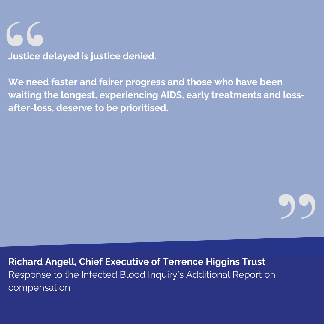 THTorguk's tweet image. "We need faster and fairer progress, and those who have been waiting the longest, experiencing AIDS, early treatments and loss-after-loss, deserve to be prioritised."
Our Chief Executive @RichardAngell responds to the new @bloodinquiry report on compensation.
