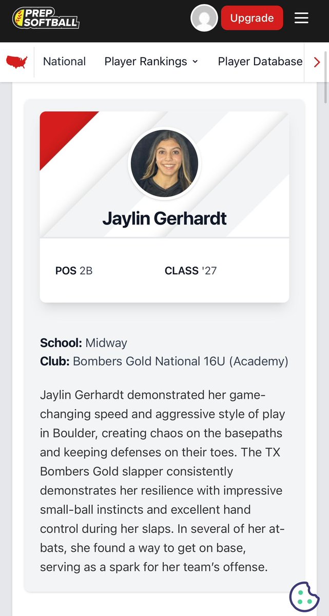 Huge shoutout to Jaylin Gerhardt for being recognized by Prep Softball as one of the Top Performers at The Boulder IDT for the Class of 2027!

We faced fierce competition all week long from across the country and Jay was consistently creating chaos and scoring runs at the top of